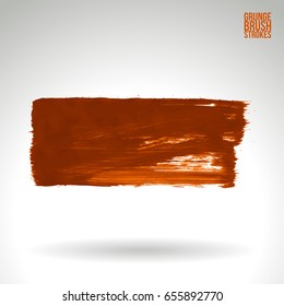 Orange brush stroke and texture. Grunge vector abstract hand - painted element. Underline and border design.