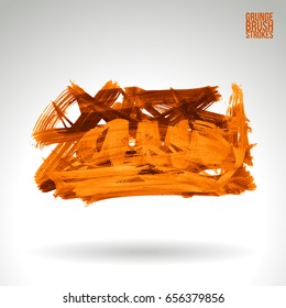 Orange brush stroke and texture. Grunge vector abstract hand - painted element. Underline and border design.