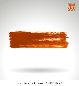 Orange brush stroke and texture. Grunge vector abstract hand - painted element. Underline and border design.