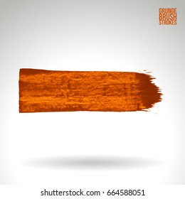 Orange brush stroke and texture. Grunge vector abstract hand - painted element. Underline and border design.