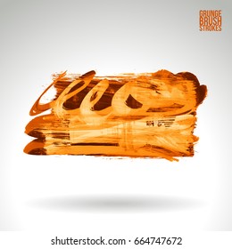 Orange brush stroke and texture. Grunge vector abstract hand - painted element. Underline and border design.