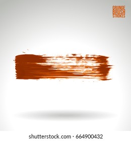 Orange brush stroke and texture. Grunge vector abstract hand - painted element. Underline and border design.