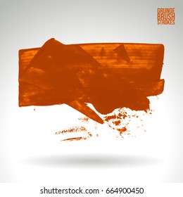 Orange brush stroke and texture. Grunge vector abstract hand - painted element. Underline and border design.