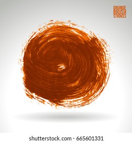 Orange brush stroke and texture. Grunge vector abstract hand - painted element. Underline and border design.