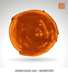 Orange brush stroke and texture. Grunge vector abstract hand - painted element. Underline and border design.