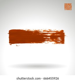 Orange brush stroke and texture. Grunge vector abstract hand - painted element. Underline and border design.
