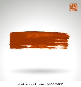 Orange brush stroke and texture. Grunge vector abstract hand - painted element. Underline and border design.