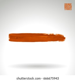 Orange brush stroke and texture. Grunge vector abstract hand - painted element. Underline and border design.