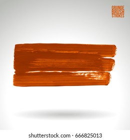 Orange brush stroke and texture. Grunge vector abstract hand - painted element. Underline and border design.