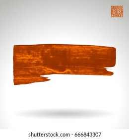 Orange brush stroke and texture. Grunge vector abstract hand - painted element. Underline and border design.