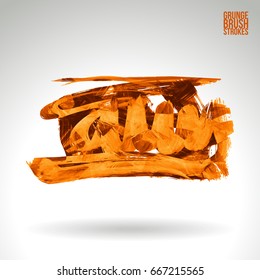 Orange brush stroke and texture. Grunge vector abstract hand - painted element. Underline and border design.
