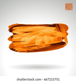 Orange brush stroke and texture. Grunge vector abstract hand - painted element. Underline and border design.