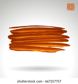 Orange brush stroke and texture. Grunge vector abstract hand - painted element. Underline and border design.