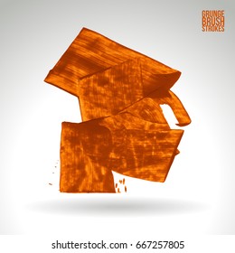 Orange brush stroke and texture. Grunge vector abstract hand - painted element. Underline and border design.