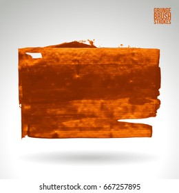 Orange brush stroke and texture. Grunge vector abstract hand - painted element. Underline and border design.