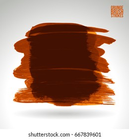 Orange brush stroke and texture. Grunge vector abstract hand - painted element. Underline and border design.