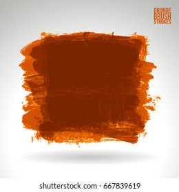 Orange brush stroke and texture. Grunge vector abstract hand - painted element. Underline and border design.