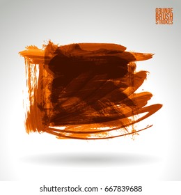 Orange brush stroke and texture. Grunge vector abstract hand - painted element. Underline and border design.