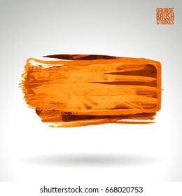 Orange brush stroke and texture. Grunge vector abstract hand - painted element. Underline and border design.