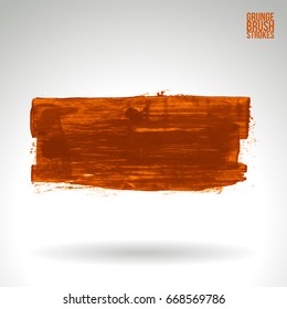 Orange brush stroke and texture. Grunge vector abstract hand - painted element. Underline and border design.