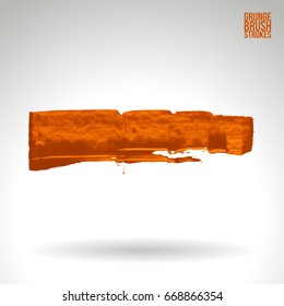 Orange brush stroke and texture. Grunge vector abstract hand - painted element. Underline and border design.