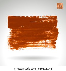 Orange brush stroke and texture. Grunge vector abstract hand - painted element. Underline and border design.