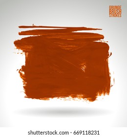 Orange brush stroke and texture. Grunge vector abstract hand - painted element. Underline and border design.