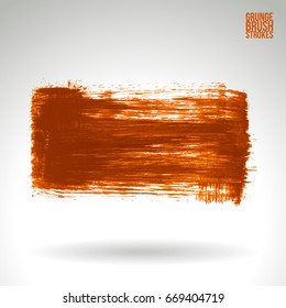 Orange brush stroke and texture. Grunge vector abstract hand - painted element. Underline and border design.