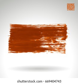 Orange brush stroke and texture. Grunge vector abstract hand - painted element. Underline and border design.