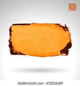 Orange brush stroke and texture. Grunge vector abstract hand - painted element. Underline and border design.