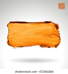 Orange brush stroke and texture. Grunge vector abstract hand - painted element. Underline and border design.