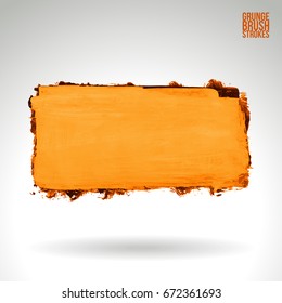 Orange brush stroke and texture. Grunge vector abstract hand - painted element. Underline and border design.