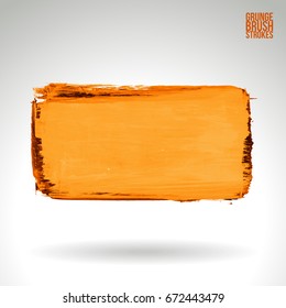 Orange brush stroke and texture. Grunge vector abstract hand - painted element. Underline and border design.