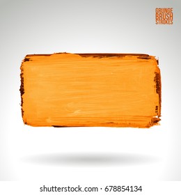 Orange brush stroke and texture. Grunge vector abstract hand - painted element. Underline and border design.