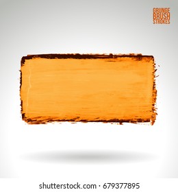 Orange brush stroke and texture. Grunge vector abstract hand - painted element. Underline and border design.