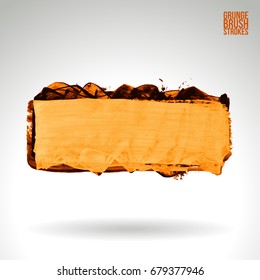 Orange brush stroke and texture. Grunge vector abstract hand - painted element. Underline and border design.