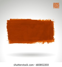Orange brush stroke and texture. Grunge vector abstract hand - painted element. Underline and border design.