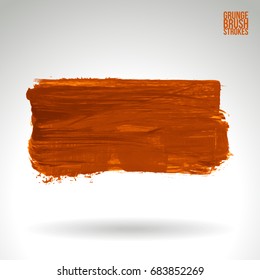 Orange brush stroke and texture. Grunge vector abstract hand - painted element. Underline and border design.