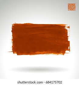 Orange brush stroke and texture. Grunge vector abstract hand - painted element. Underline and border design.