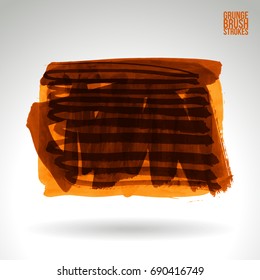 Orange brush stroke and texture. Grunge vector abstract hand - painted element. Underline and border design.