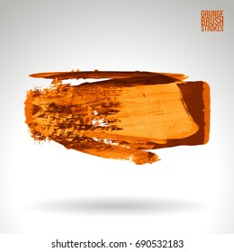 Orange brush stroke and texture. Grunge vector abstract hand - painted element. Underline and border design.