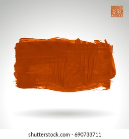 Orange brush stroke and texture. Grunge vector abstract hand - painted element. Underline and border design.