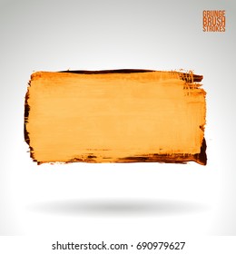 Orange brush stroke and texture. Grunge vector abstract hand - painted element. Underline and border design.