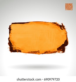 Orange brush stroke and texture. Grunge vector abstract hand - painted element. Underline and border design.