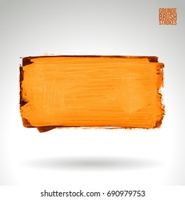 Orange brush stroke and texture. Grunge vector abstract hand - painted element. Underline and border design.