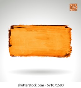 Orange brush stroke and texture. Grunge vector abstract hand - painted element. Underline and border design.
