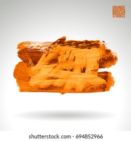 Orange brush stroke and texture. Grunge vector abstract hand - painted element. Underline and border design.