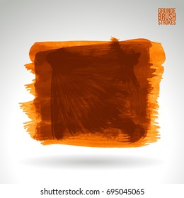 Orange brush stroke and texture. Grunge vector abstract hand - painted element. Underline and border design.