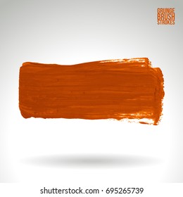 Orange brush stroke and texture. Grunge vector abstract hand - painted element. Underline and border design.