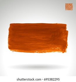 Orange brush stroke and texture. Grunge vector abstract hand - painted element. Underline and border design.